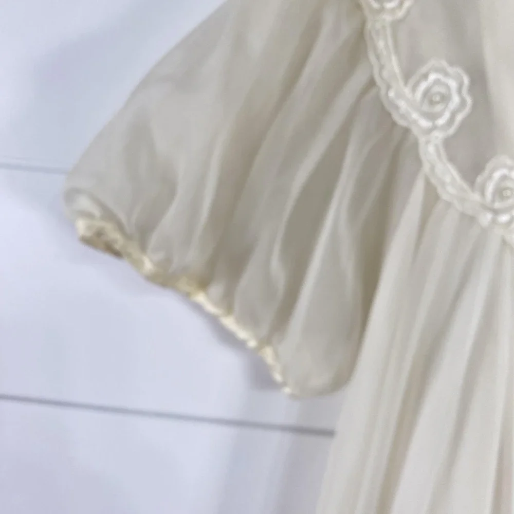 Vintage Sheer Peignoir Set Womens Medium Ivory Nightgown‎ Robe Lace Pearl 60s